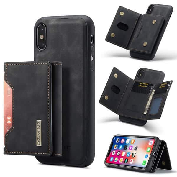 DG.MING For Apple iPhone X / XS / XR Premium Trifold Wallet Leather Case With 2-in-1 Magnetic Detachable Card Holder Pocket Cover