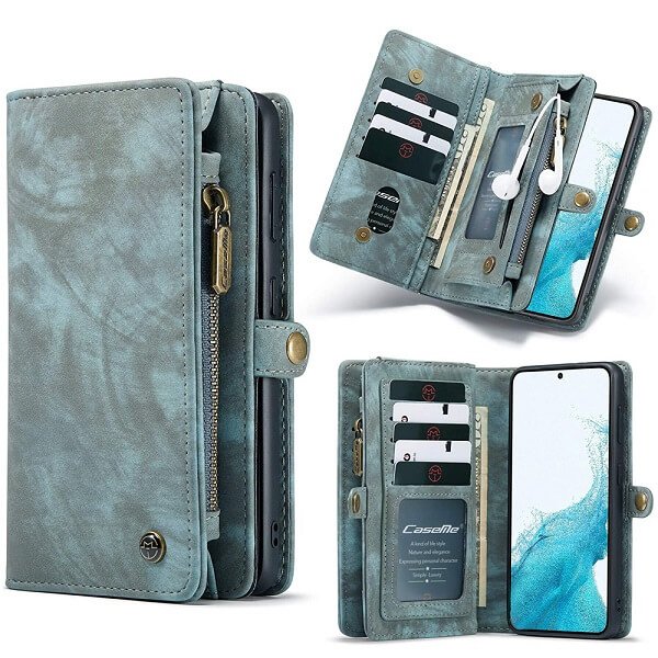 Samsung Galaxy S22 Sky Blue Zipper Wallet Leather Case Cover