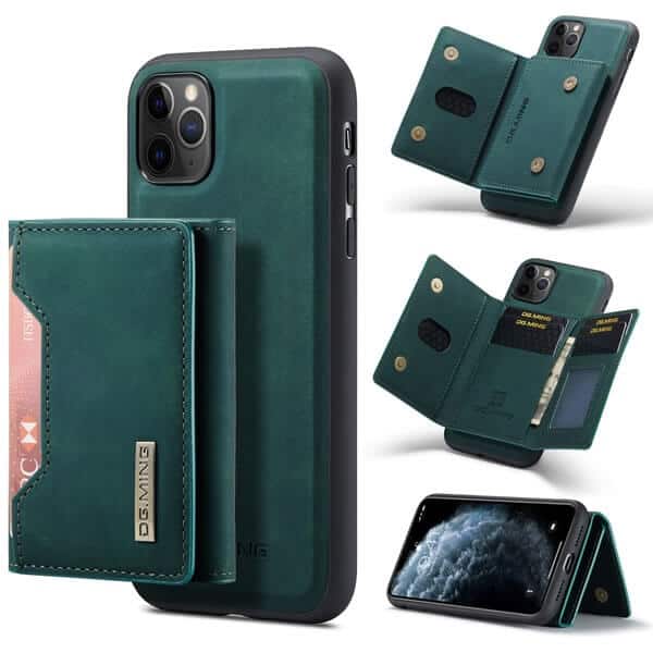 DG.MING Blue iPhone 11 Pro Max Magnetic Trifold Wallet Case