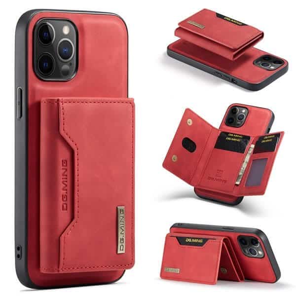 DG.MING For Apple iPhone 12 /12Mini /12 Pro /12 Pro Max Premium Trifold Wallet Leather Case With 2-in-1 Magnetic Detachable Card Holder Pocket Cover