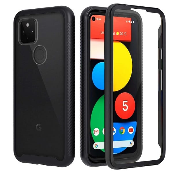 Google Pixel 5 Military Grade Full Body Shockproof Clear Heavy Duty Case Bumper Drop Protection Tough Cover (Black)