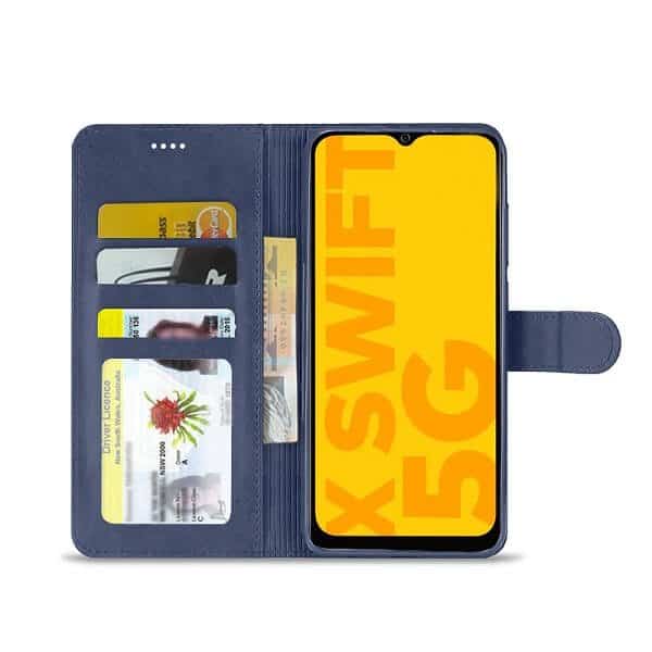 Optus X Swift 5G SupRShield Wallet Leather Card Holder Flip Protective Shockproof Magnetic Case Cover (Navy Blue)