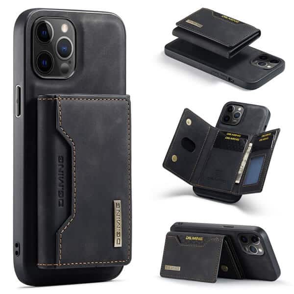 DG.MING Black iPhone 13 Pro Magnetic Trifold Wallet Case