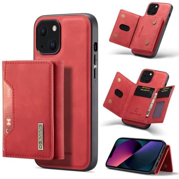 DG.MING For Apple iPhone 13 Pro / 13 Pro Max / 13 Mini Premium Trifold Wallet Leather Case With 2-in-1 Magnetic Detachable Card Holder Pocket Cover