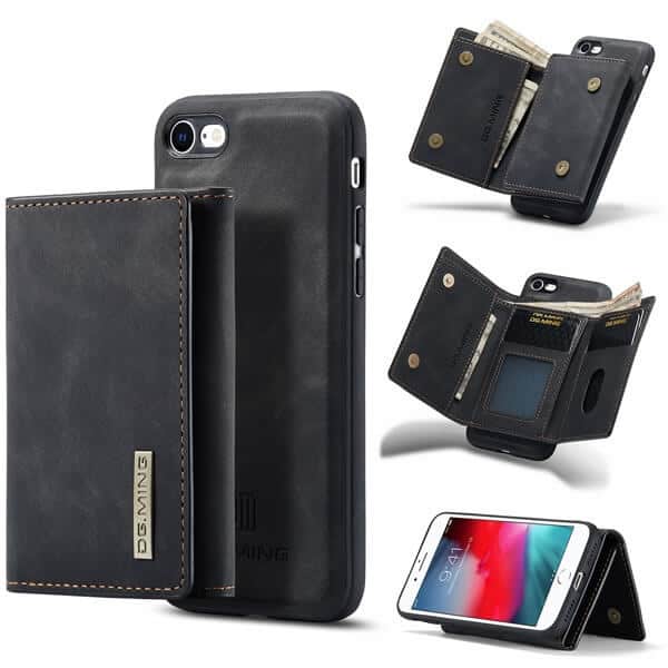 DG.MING Black iPhone 7 /8 Magnetic Trifold Wallet Case