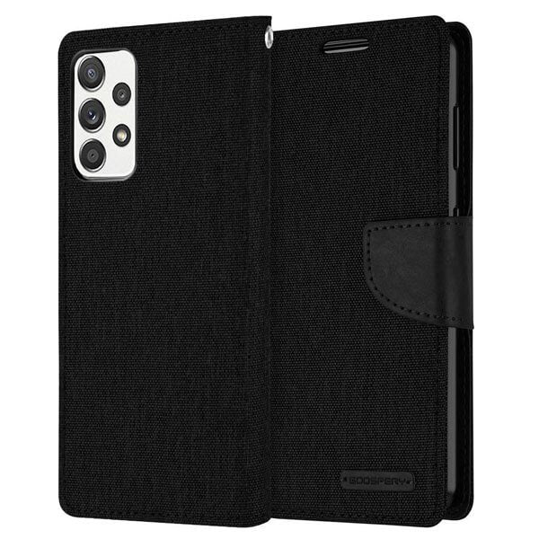 Goospery Canvas Samsung Galaxy A52 / A52S 5G Wallet Leather Case Denim Stand Flip Fabric Pouch Credit Card Slots Cover - Black