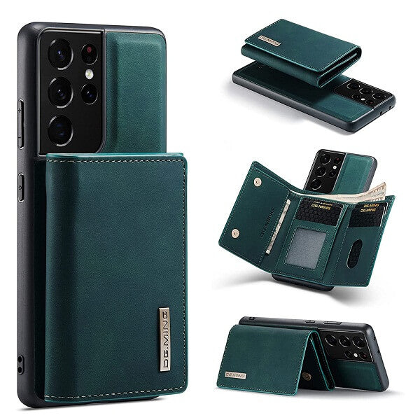 DG.MING For Samsung Galaxy S21 | S21 FE | S21 Ultra Premium Trifold Wallet Leather Case With 2-in-1 Magnetic Detachable Card Holder Pocket Cover