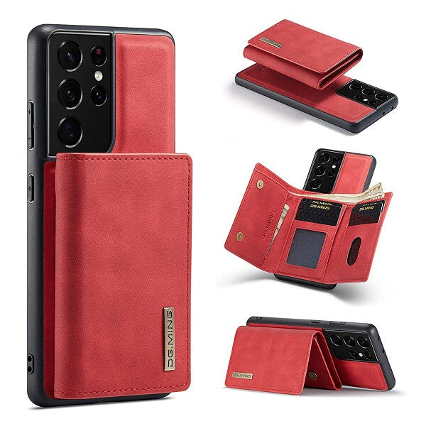 DG.MING For Samsung Galaxy S21 | S21 FE | S21 Ultra Premium Trifold Wallet Leather Case With 2-in-1 Magnetic Detachable Card Holder Pocket Cover