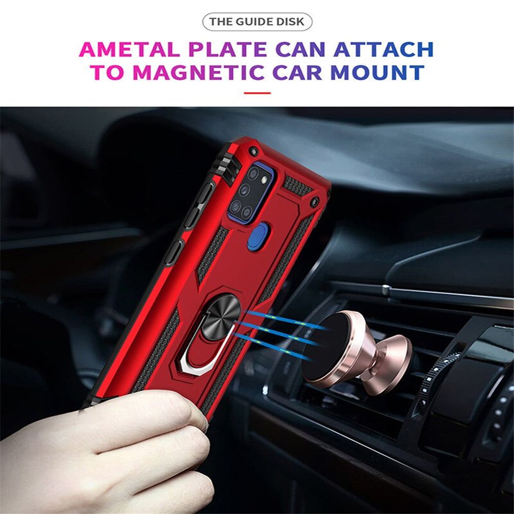 For Samsung Galaxy A21S Shockproof Case Magnetic Car Mount Ring Cover
