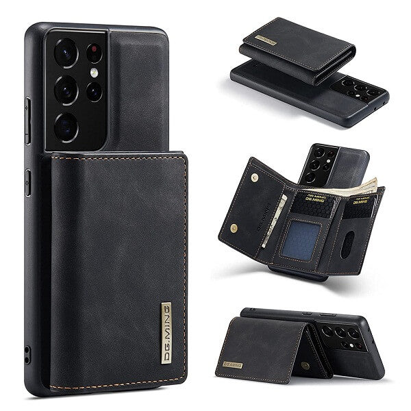 DG.MING For Samsung Galaxy S21 | S21 FE | S21 Ultra Premium Trifold Wallet Leather Case With 2-in-1 Magnetic Detachable Card Holder Pocket Cover