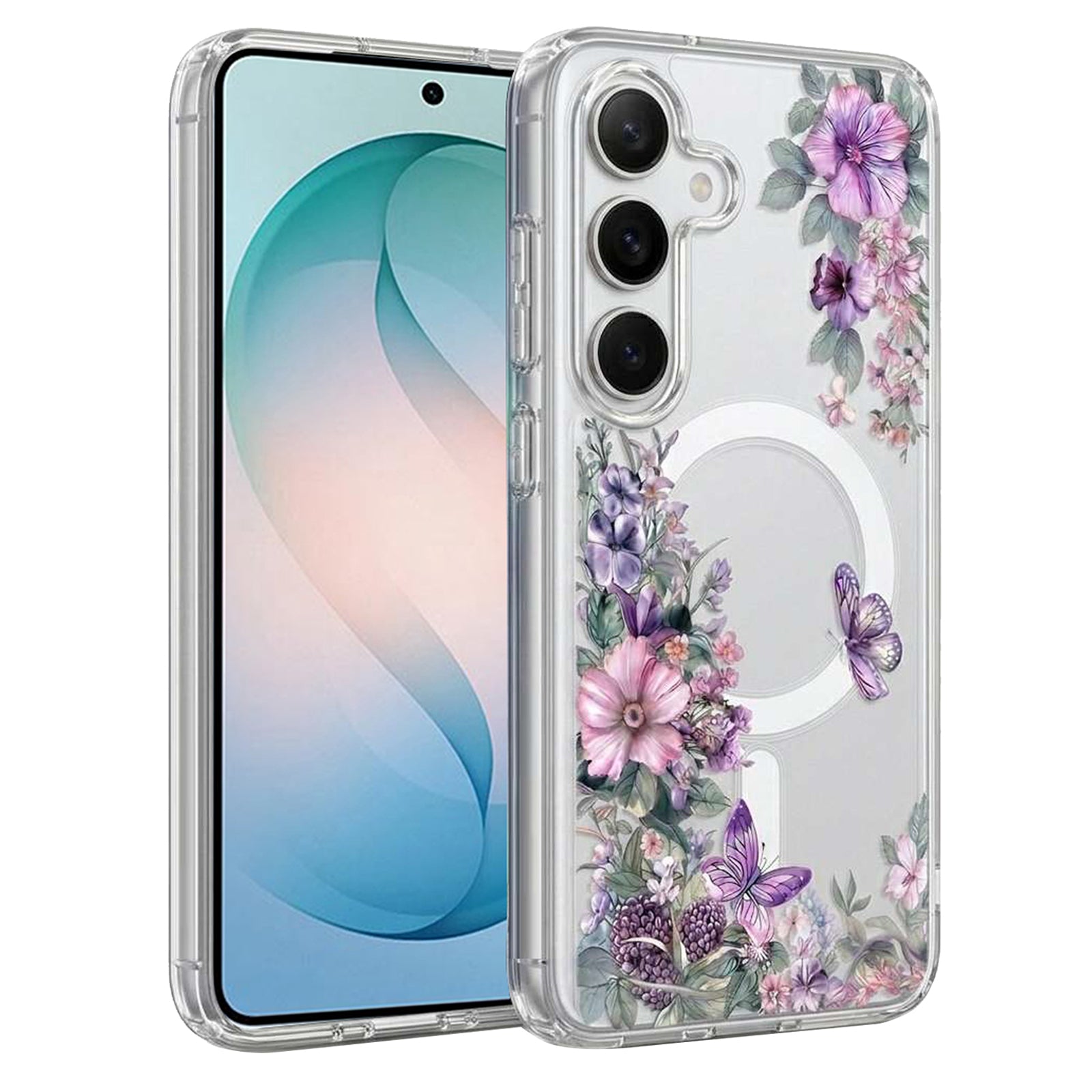 For Samsung Galaxy S26/S25/S24 Ultra Cute Floral Flower Pattern Hard Clear MagSafe Magnetic Protective Back Case Cover