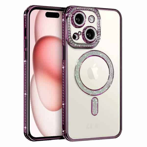 For Apple iPhone 16/15/14/12/11 Pro Max Plus Case, MagSafe Magnetic Diamond Rhinestone Glitter Crystal Bling Camera Lens Protector Shockproof Cover