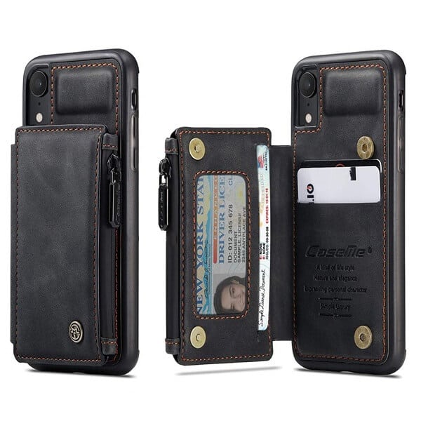 For Apple iPhone X / XS/ XR CaseMe Back Zipper Wallet Case W/ 3 Card Slots, RFID Blocking, 1 Money Pocket, Credit Card Holder Leather Cover