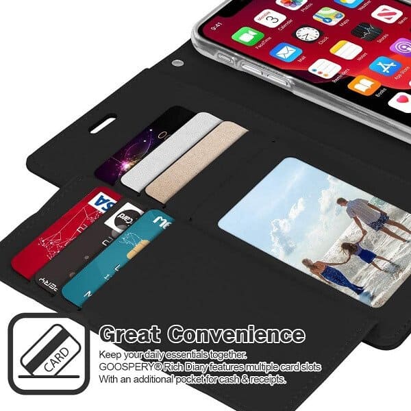 Goospery For Apple iPhone 11 /11 Pro / 11 Pro Max Rich Diary Wallet Flip Case Leather Card Slots Magnetic Cover