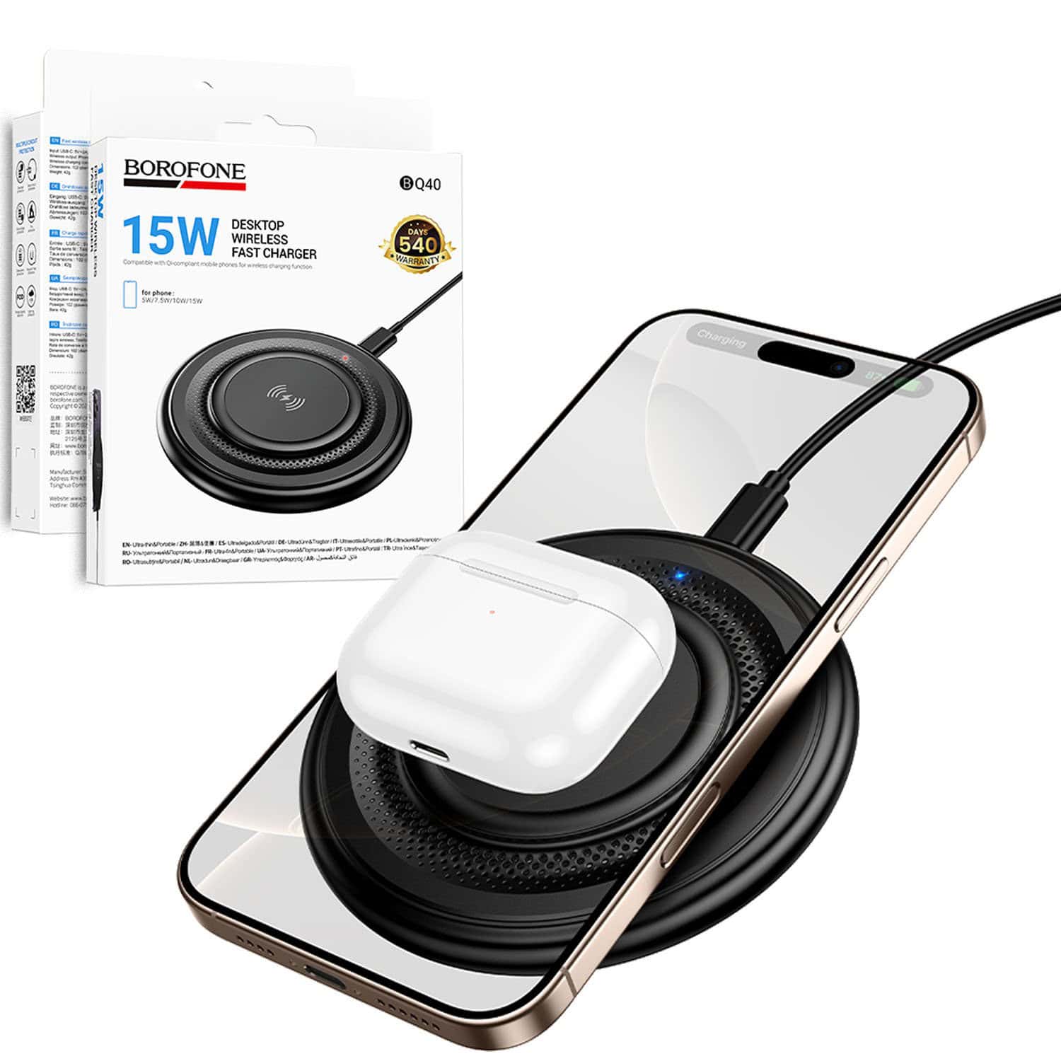 Borofone BQ40 Crown Desktop 15W Wireless Fast Charging Quick Charger For iPhone/Samsung/Google/Xiaomi/Universal