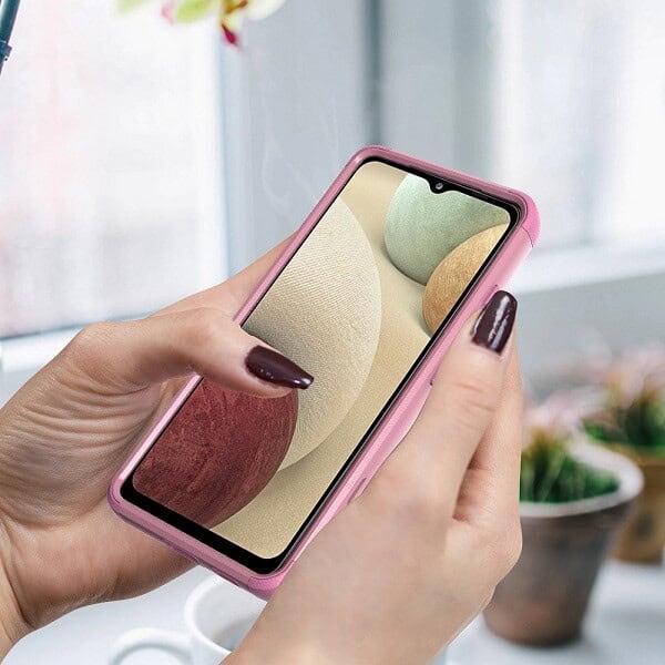 For Samsung Galaxy A12 3in1 Case Drop Resistant Defender Tradies Hybrid Armor Heavy Duty Rugged Shockproof Tough Cover (Rose Gold)