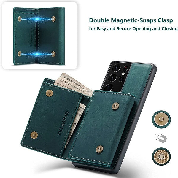 DG.MING For Samsung Galaxy S21 | S21 FE | S21 Ultra Premium Trifold Wallet Leather Case With 2-in-1 Magnetic Detachable Card Holder Pocket Cover