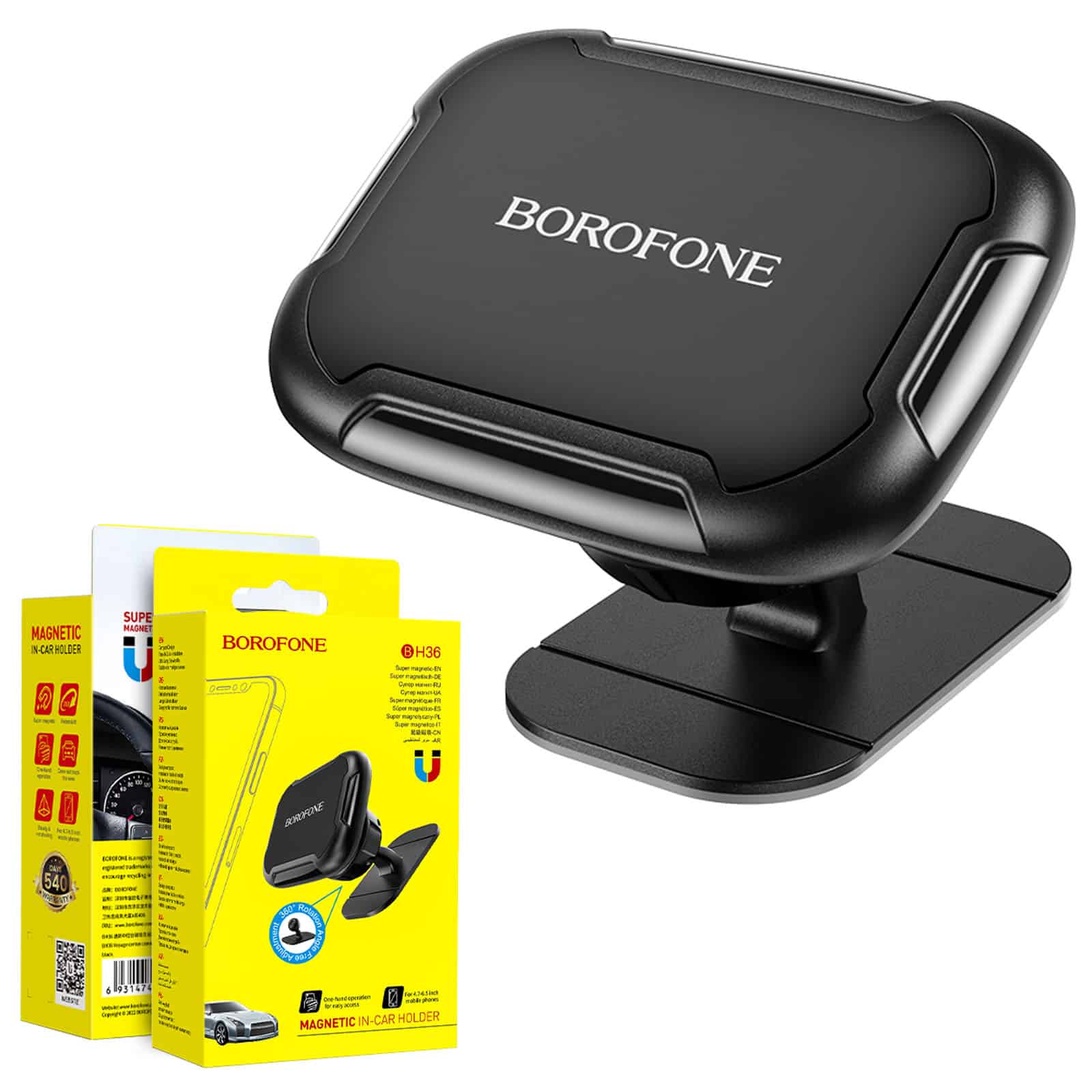 Borofone BH36 Voyage Center Console Magnetic Car Mount Mobile Phone Holder For iPhone Samsung Google Oppo, Moto, Nokia, HMD (Black)