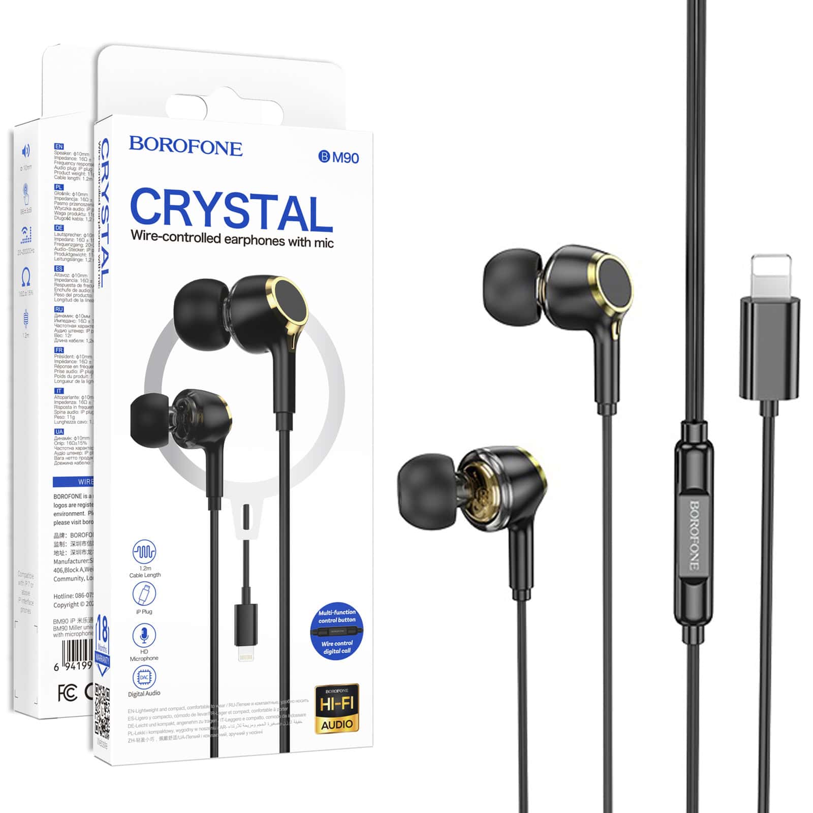 BOROFONE BM90 Lightning Wire Controlled Digital Earphones Headphone With Microphone Supports Calls Audio Plug Wired Headset For iPhone /iPad