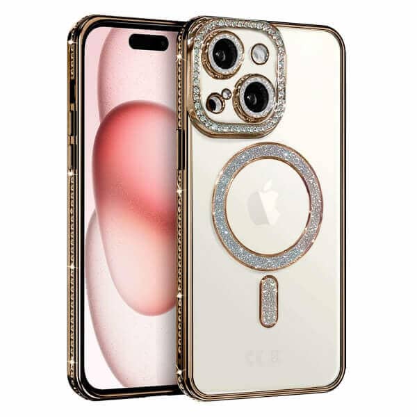 For Apple iPhone 16/15/14/12/11 Pro Max Plus Case, MagSafe Magnetic Diamond Rhinestone Glitter Crystal Bling Camera Lens Protector Shockproof Cover
