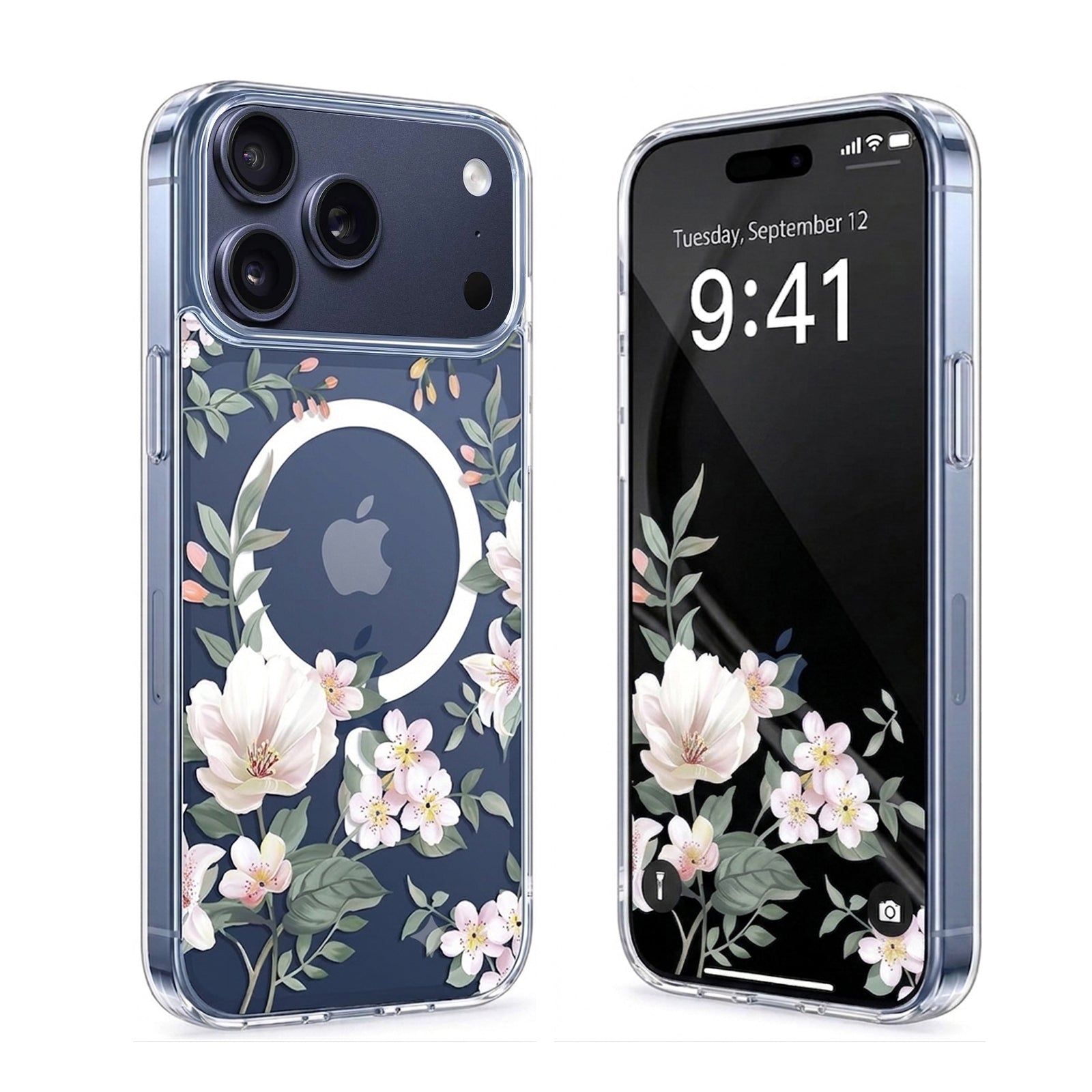 For Apple iPhone 17 Pro/18 Pro | 17 Pro Max / 18 Pro Max Clear Transparent MagSafe Magnetic Flower /Butterfly Pattern TPU Printed Back Case Cover