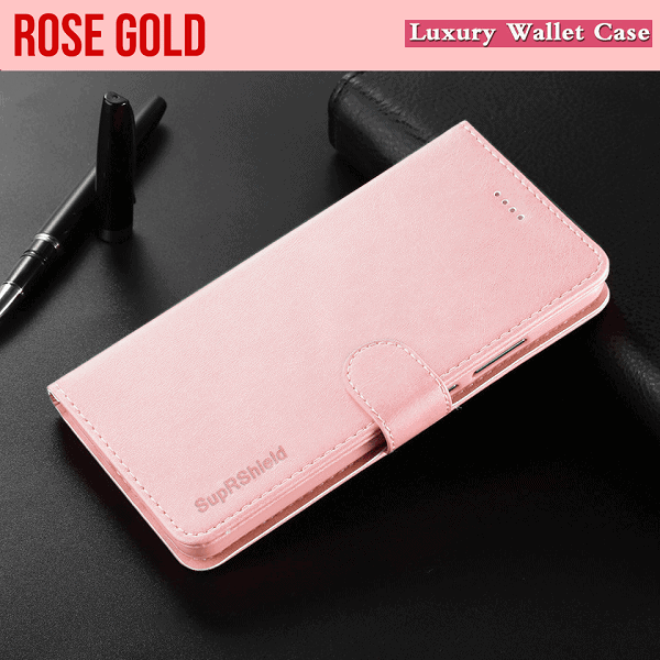Optus X Swift 5G SupRShield Wallet Leather Card Holder Flip Protective Shockproof Magnetic Case Cover (Rose Gold)
