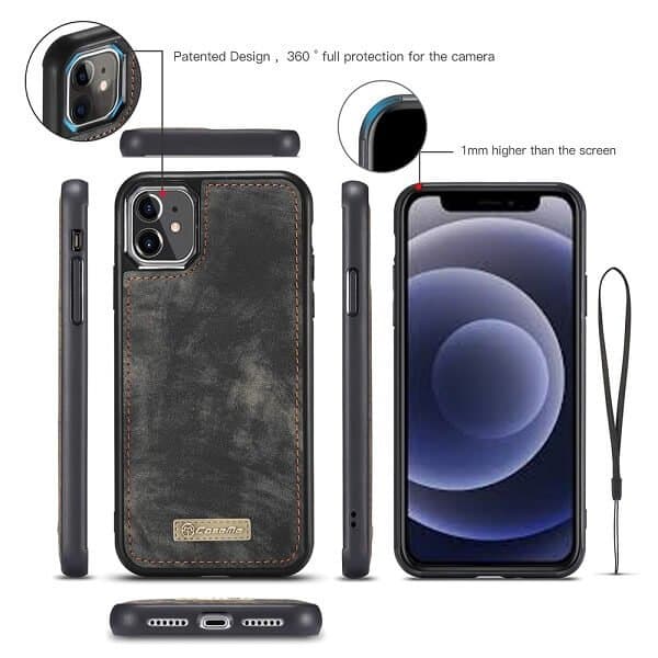 CaseMe For Apple iPhone 12 /12Mini /12 Pro /12 Pro Max Zipper & Detachable Retro Leather Pouch With Chain Wallet Flip Purse Bag Detachable Phone Case Cover