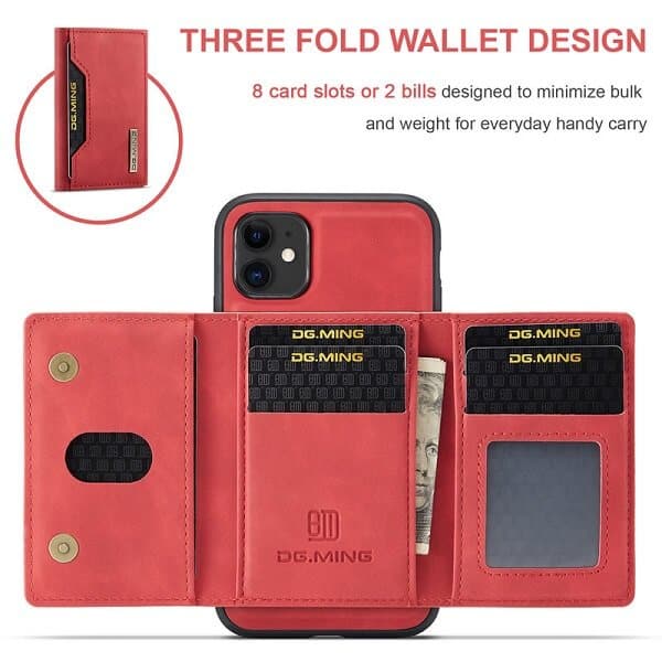 DG.MING For Apple iPhone 11 /11 Pro / 11 Pro Max Premium Trifold Wallet Leather Case With 2-in-1 Magnetic Detachable Card Holder Pocket Cover