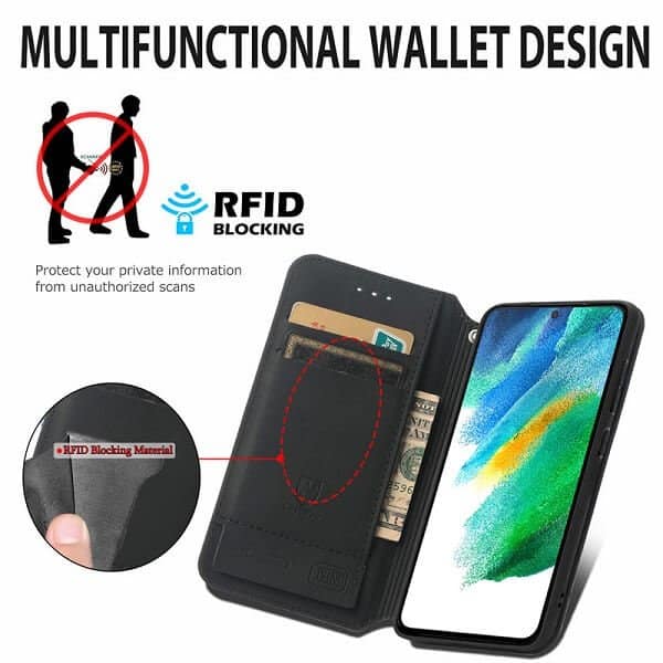 CaseNeo For Samsung Galaxy S21 FE Leather Wallet Flip Case With RFID Blocking Credit Card Holder Slots Cover