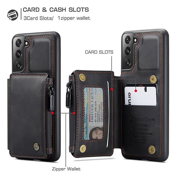 For Samsung Galaxy S21 | S21 Ultra CaseMe Back Zipper Wallet Case W/ 3 Card Slots, RFID Blocking, 1 Money Pocket, Credit Card Holder Leather Cover