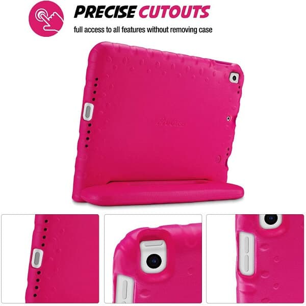 For Apple iPad 9th /8th /7th Gen 10.2 inch 2021 /2020 /2019 Kickstand Shockproof Protective Handle Stand Light Weight Kids Friendly Cover ( Hot Pink)