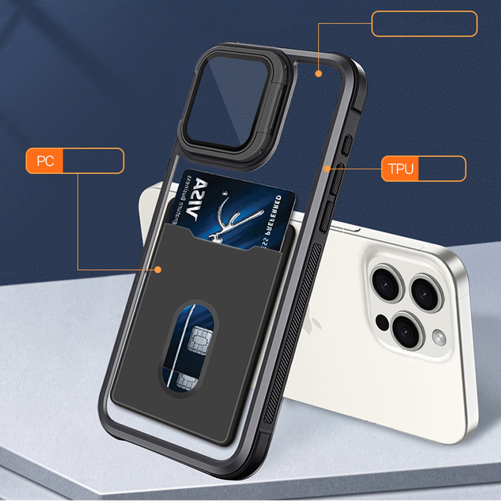 For Apple iPhone 13/14/15/16 Pro Max Plus Hard Back Wallet Card Holder Mobile Camera Stand Phone Case Cover