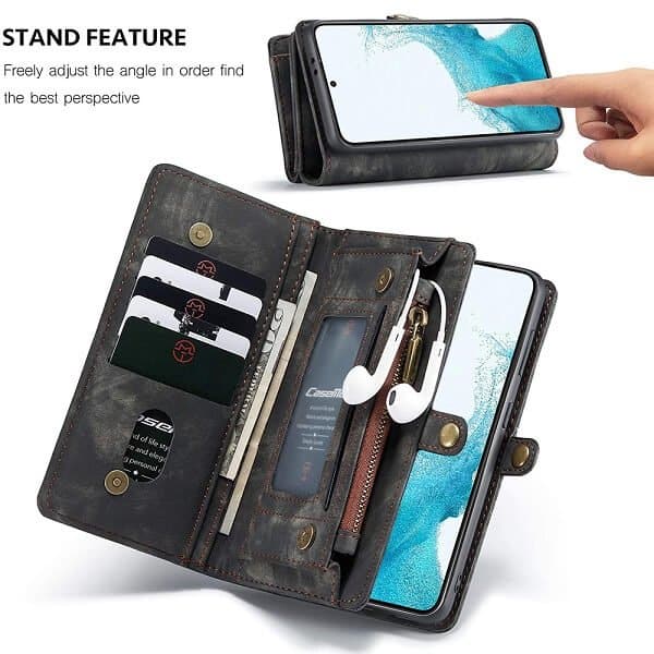 CaseMe For Samsung Galaxy S22 | S22+ /S22 Plus | S22 Ultra Zipper & Detachable Retro Leather Pouch With Chain Wallet Flip Purse Bag Detachable Phone Case Cover