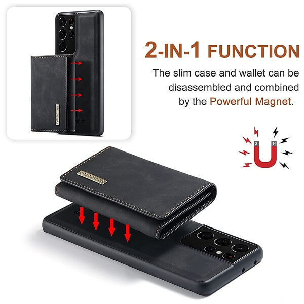 DG.MING For Samsung Galaxy S21 | S21 FE | S21 Ultra Premium Trifold Wallet Leather Case With 2-in-1 Magnetic Detachable Card Holder Pocket Cover