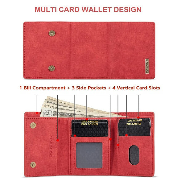 DG.MING For Samsung Galaxy S21 | S21 FE | S21 Ultra Premium Trifold Wallet Leather Case With 2-in-1 Magnetic Detachable Card Holder Pocket Cover