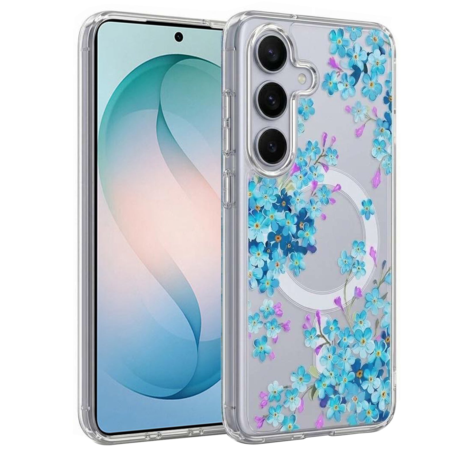 For Samsung Galaxy S26/S25/S24 Ultra Cute Floral Flower Pattern Hard Clear MagSafe Magnetic Protective Back Case Cover