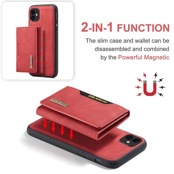 DG.MING For Apple iPhone 11 /11 Pro / 11 Pro Max Premium Trifold Wallet Leather Case With 2-in-1 Magnetic Detachable Card Holder Pocket Cover