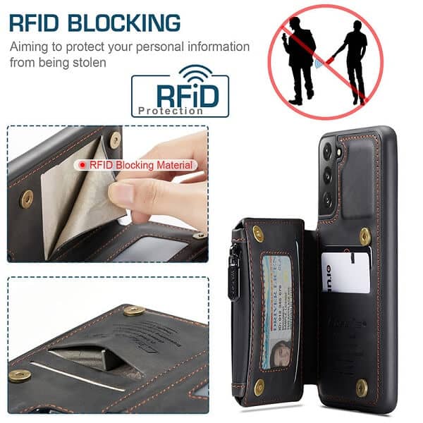 For Samsung Galaxy S21 | S21 Ultra CaseMe Back Zipper Wallet Case W/ 3 Card Slots, RFID Blocking, 1 Money Pocket, Credit Card Holder Leather Cover