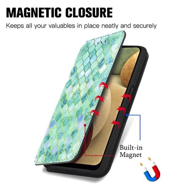 CaseNeo For Samsung Galaxy A12 Leather Wallet Flip Case With RFID Blocking Credit Card Holder Slots Cover - Emerald