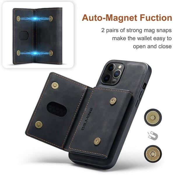DG.MING For Apple iPhone 13 Pro / 13 Pro Max / 13 Mini Premium Trifold Wallet Leather Case With 2-in-1 Magnetic Detachable Card Holder Pocket Cover