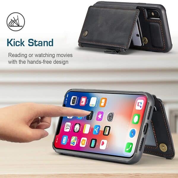 For Apple iPhone X / XS/ XR CaseMe Back Zipper Wallet Case W/ 3 Card Slots, RFID Blocking, 1 Money Pocket, Credit Card Holder Leather Cover