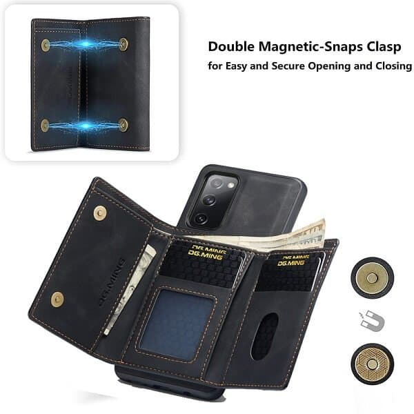 DG.MING For Samsung Galaxy S20 FE | S20 Ultra Premium Trifold Wallet Leather Case With 2-in-1 Magnetic Detachable Card Holder Pocket Cover