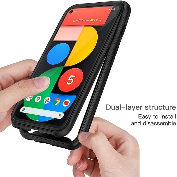 Google Pixel 5 Military Grade Full Body Shockproof Clear Heavy Duty Case Bumper Drop Protection Tough Cover (Black)