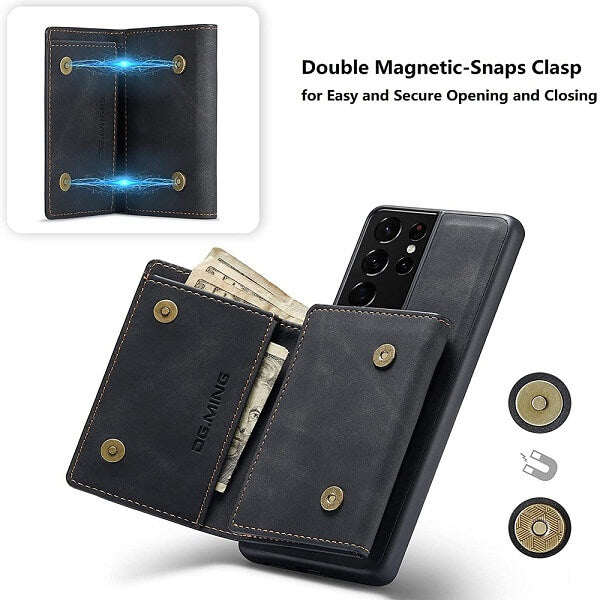 DG.MING For Samsung Galaxy S21 | S21 FE | S21 Ultra Premium Trifold Wallet Leather Case With 2-in-1 Magnetic Detachable Card Holder Pocket Cover