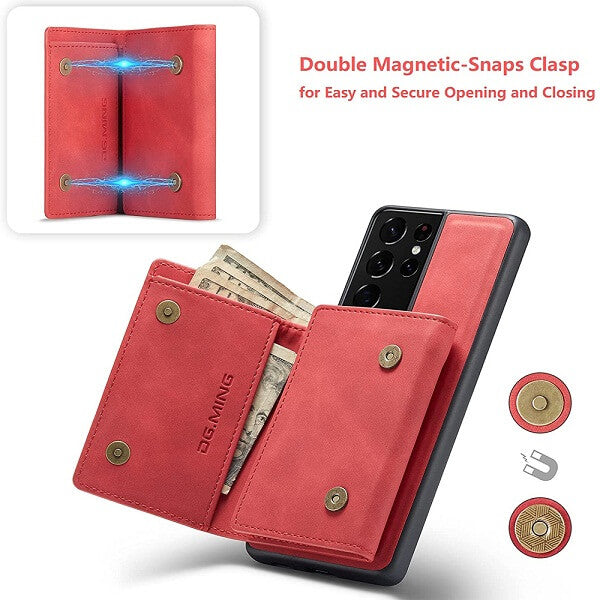 DG.MING For Samsung Galaxy S21 | S21 FE | S21 Ultra Premium Trifold Wallet Leather Case With 2-in-1 Magnetic Detachable Card Holder Pocket Cover