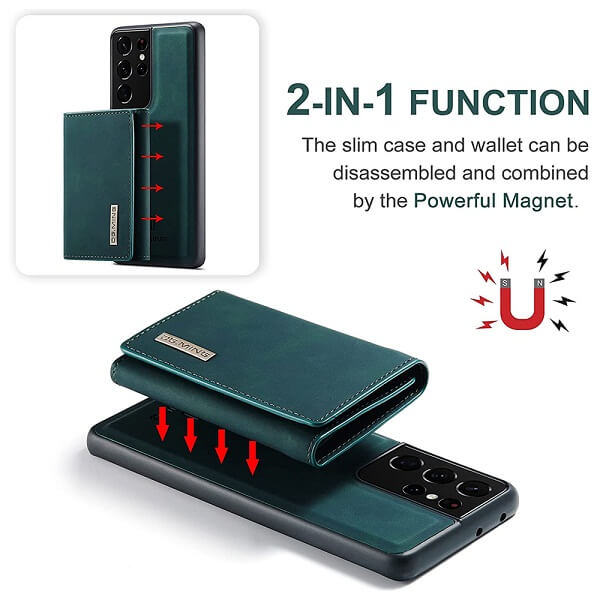 DG.MING For Samsung Galaxy S21 | S21 FE | S21 Ultra Premium Trifold Wallet Leather Case With 2-in-1 Magnetic Detachable Card Holder Pocket Cover