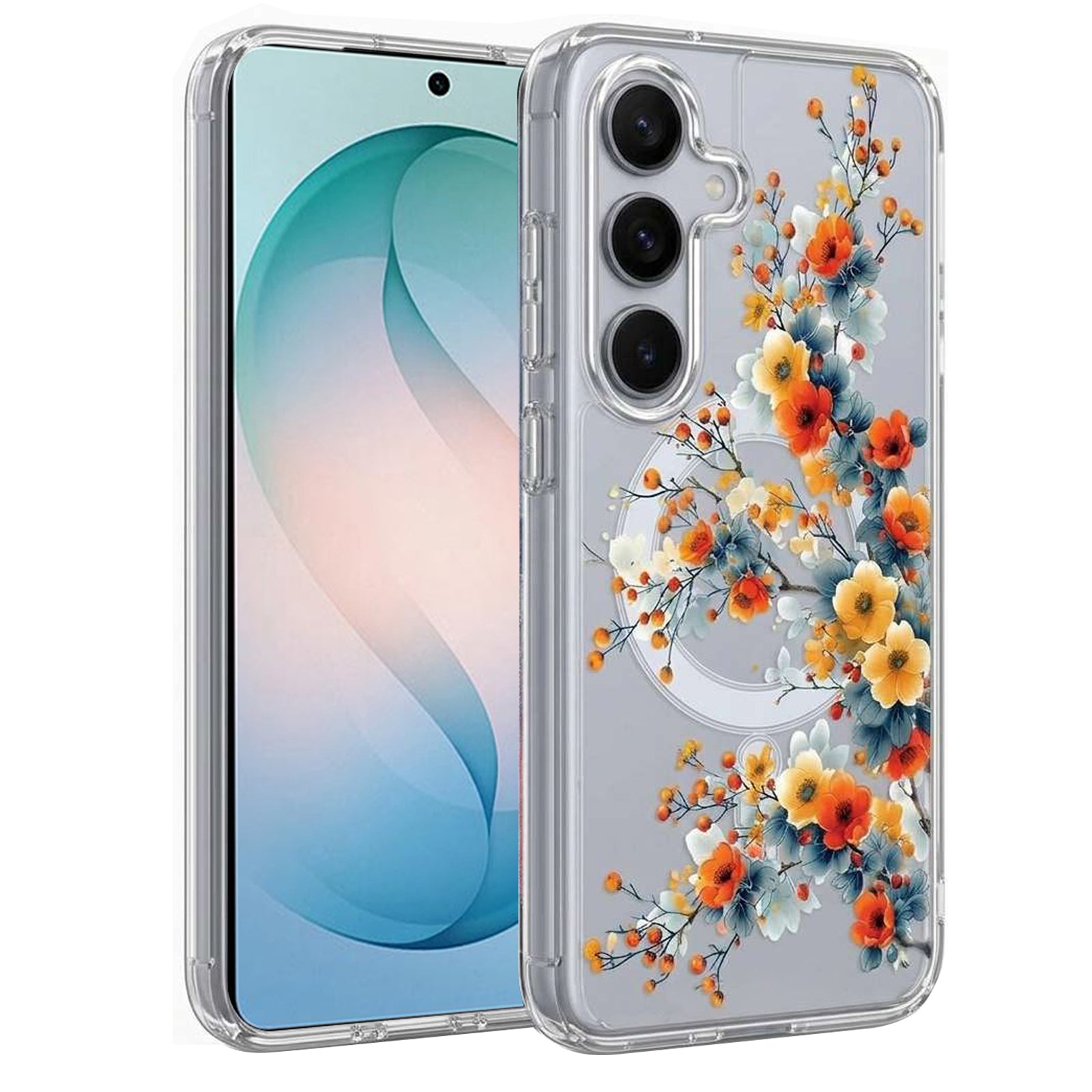 For Samsung Galaxy S26/S25/S24 Ultra Cute Floral Flower Pattern Hard Clear MagSafe Magnetic Protective Back Case Cover