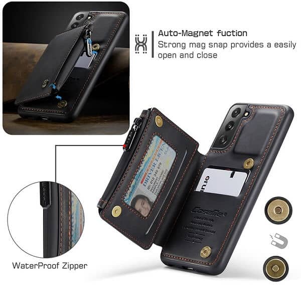 For Samsung Galaxy S21 | S21 Ultra CaseMe Back Zipper Wallet Case W/ 3 Card Slots, RFID Blocking, 1 Money Pocket, Credit Card Holder Leather Cover