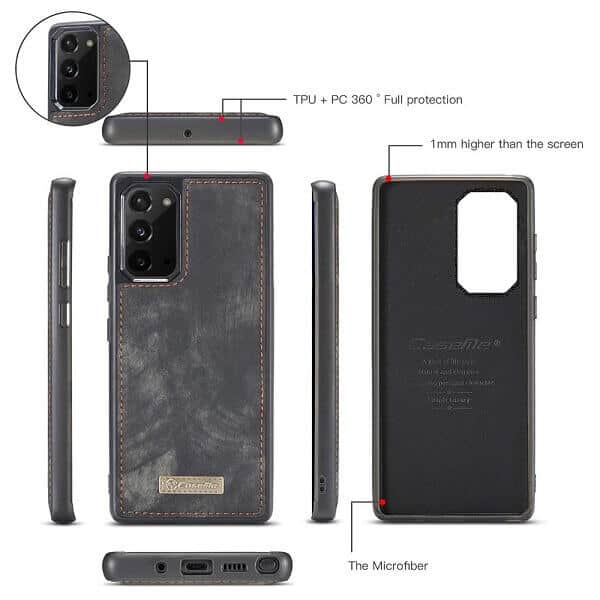 CaseMe For Samsung Galaxy Note 20 Zipper & Detachable Retro Leather Pouch With Chain Wallet Flip Purse Bag Detachable Phone Case Cover