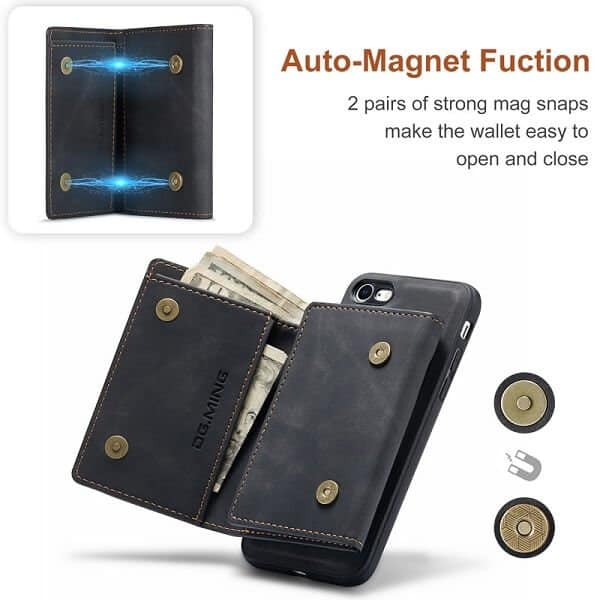 DG.MING For Apple iPhone SE /7/8 Plus Premium Trifold Wallet Leather Case With 2-in-1 Magnetic Detachable Card Holder Pocket Cover